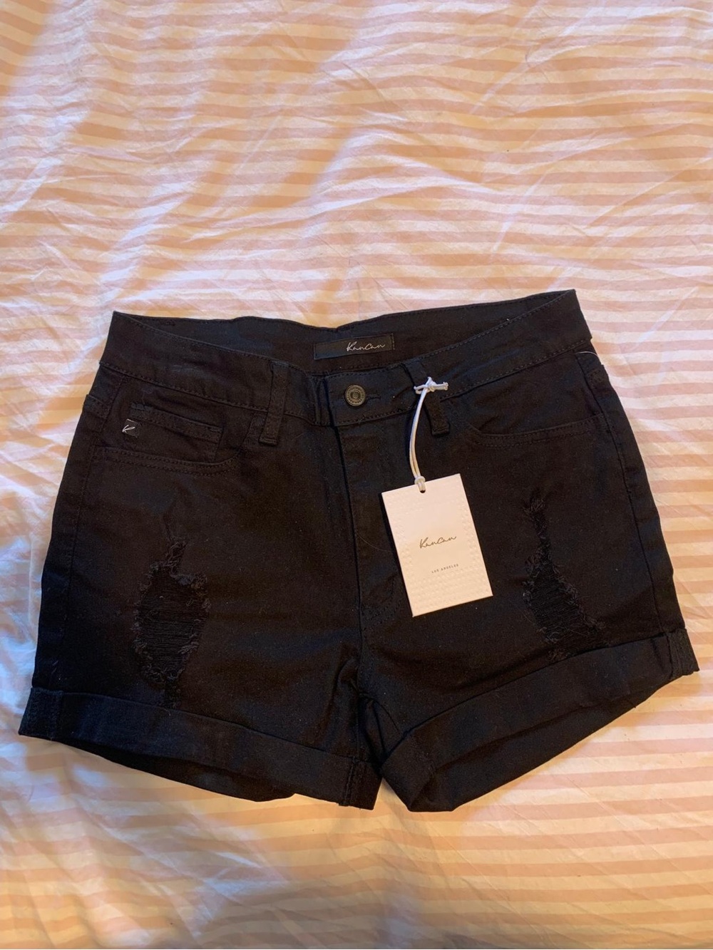 KanCan Black Distressed Cuffed Jean Shorts
